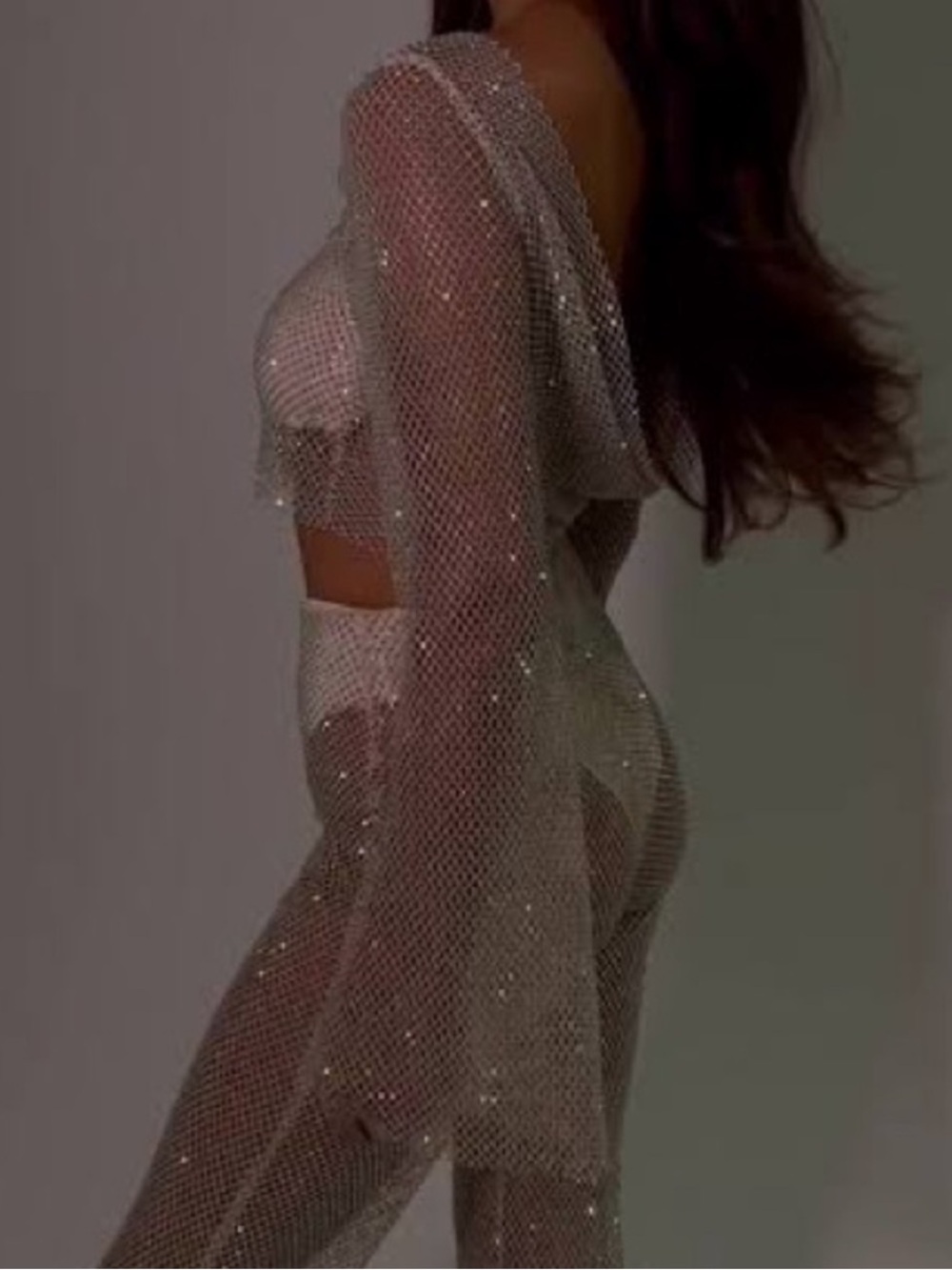 Meshki Hilton diamante mesh cowl top